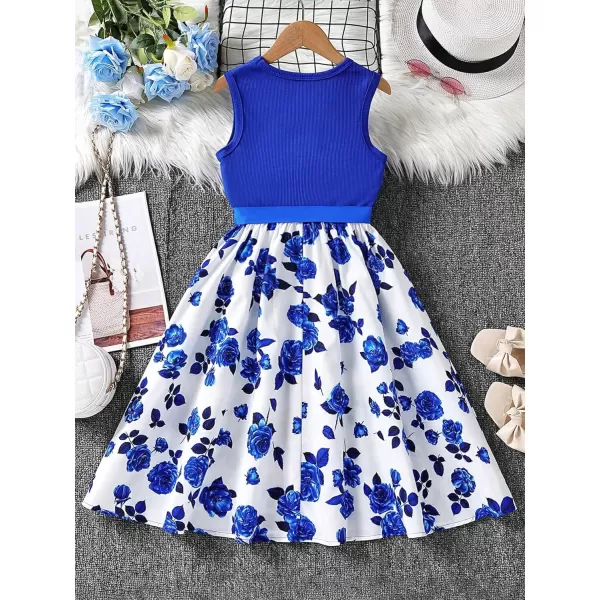Floerns Girl's Floral Print Sleeveless Round Neck Summer A Line Midi Dress