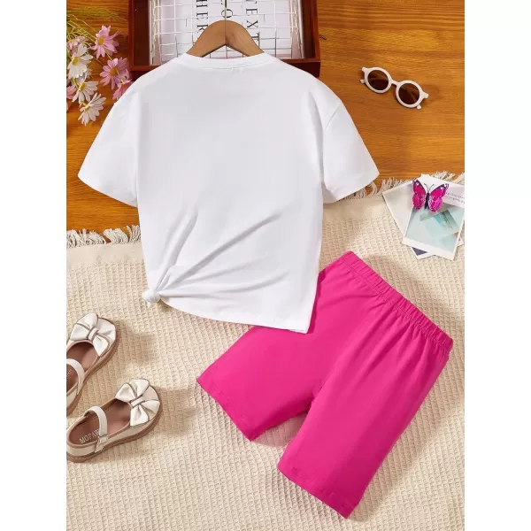 Floerns Girls Graphic Print Short Sleeve T Shirt and Shorts Sets Two Piece Outfit