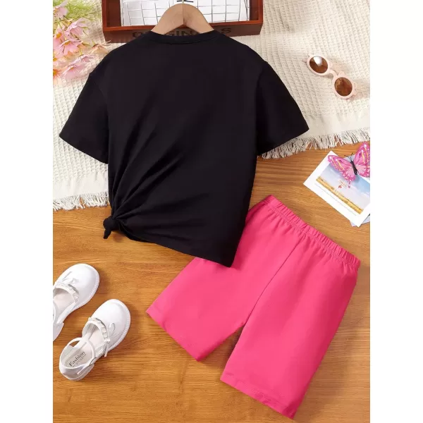 Floerns Girls Graphic Print Short Sleeve T Shirt and Shorts Sets Two Piece Outfit