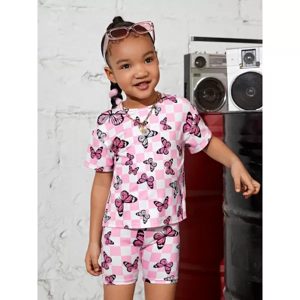 Floerns Girl's Graphic Print Short Sleeve Tee Shirt Biker Shorts Set 2 Piece Outfit