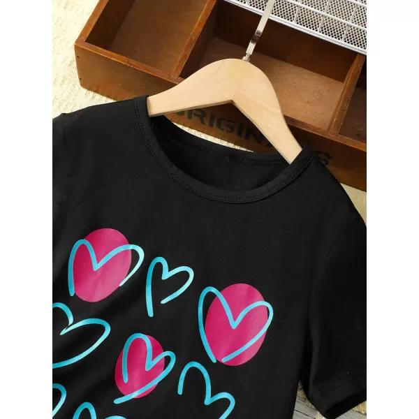 Floerns Girl's Graphic Print Short Sleeve Tee Shirt with Biker Shorts Set