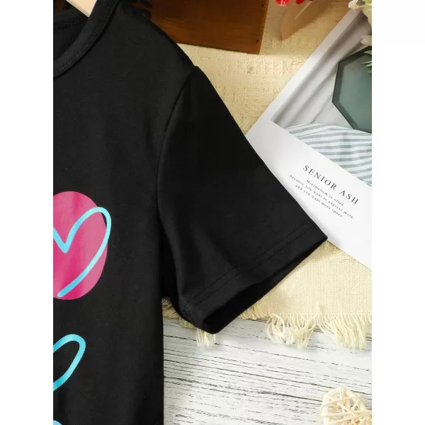 Floerns Girl's Graphic Print Short Sleeve Tee Shirt with Biker Shorts Set