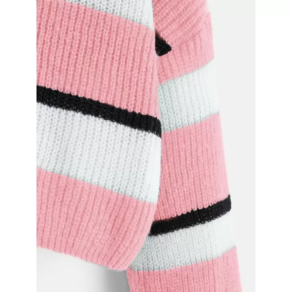 Floerns Girl's Long Sleeve Colorblock Striped Print Drop Shoulder Crop Sweater