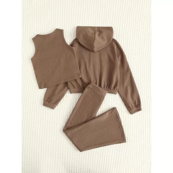 Floerns Girls Long Sleeve Hoodie Tank Split Flare Pants Set Three Piece Outfit