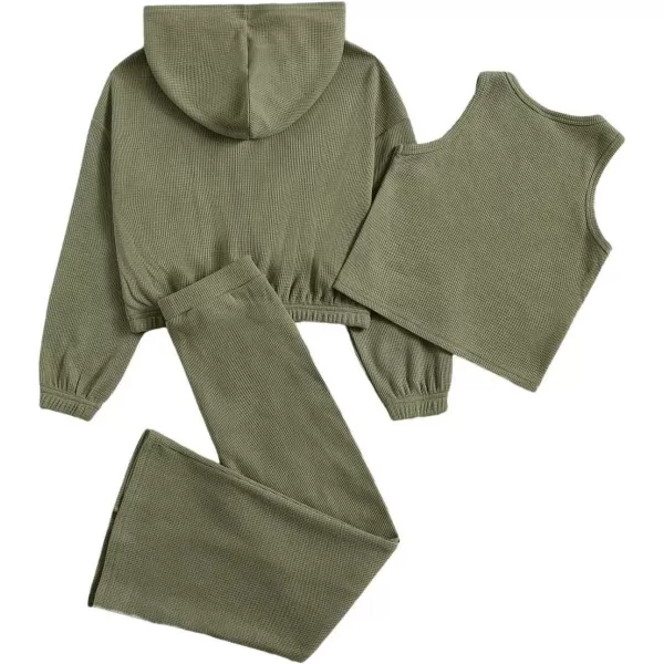 Floerns Girls Long Sleeve Hoodie Tank Split Flare Pants Set Three Piece Outfit