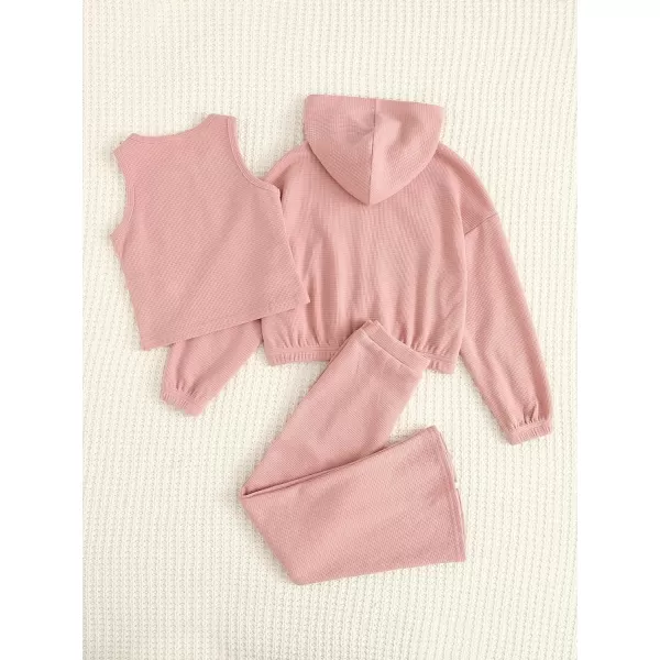 Floerns Girls Long Sleeve Hoodie Tank Split Flare Pants Set Three Piece Outfit