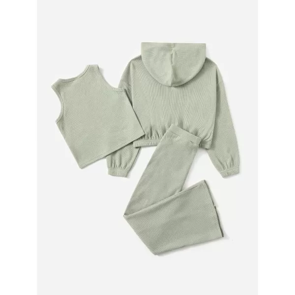 Floerns Girls Long Sleeve Hoodie Tank Split Flare Pants Set Three Piece Outfit