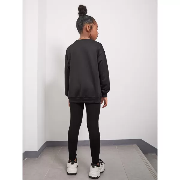Floerns Girl's Printed Drop Shoulder Sweatshirt and Leggings Set Two Piece Outfit