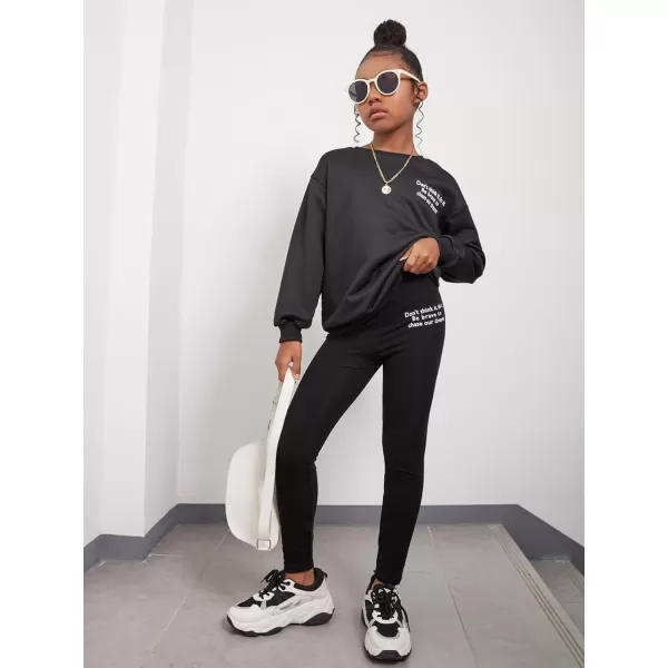 Floerns Girl's Printed Drop Shoulder Sweatshirt and Leggings Set Two Piece Outfit