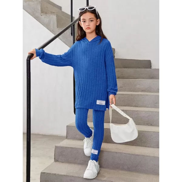 Floerns Girls Rib Knit Hooded Long Sleeve Tee Shirt Leggings Two Piece Outfit
