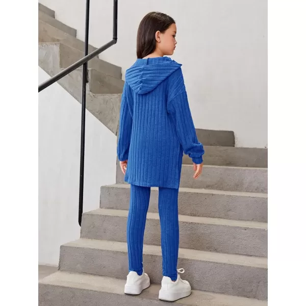 Floerns Girls Rib Knit Hooded Long Sleeve Tee Shirt Leggings Two Piece Outfit
