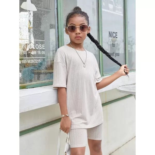 Floerns Girls Rib Knit Short Sleeve T Shirt with Biker Shorts Set 2 Piece Outfit