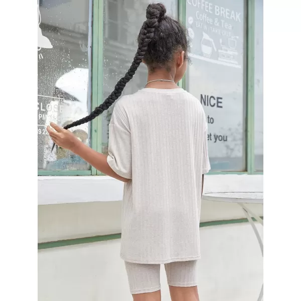 Floerns Girls Rib Knit Short Sleeve T Shirt with Biker Shorts Set 2 Piece Outfit