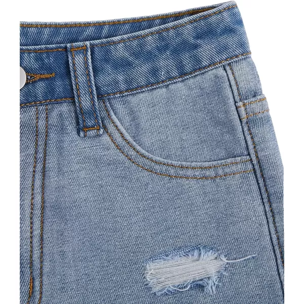 Floerns Girls Ripped Raw Trim Shorts High Waist Straight Leg Denim Shorts