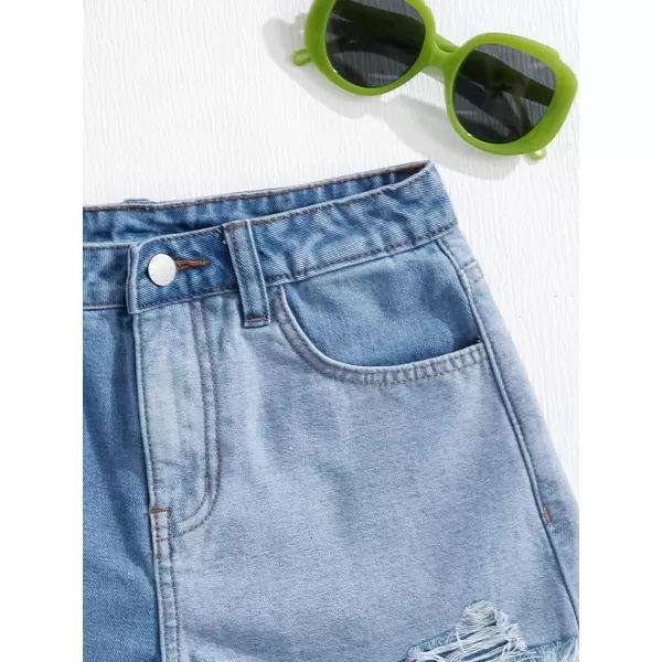 Floerns Girls Ripped Raw Trim Shorts High Waist Straight Leg Denim Shorts