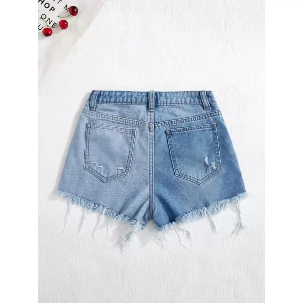 Floerns Girls Ripped Raw Trim Shorts High Waist Straight Leg Denim Shorts