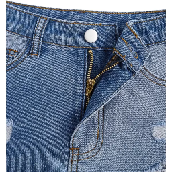 Floerns Girls Ripped Raw Trim Shorts High Waist Straight Leg Denim Shorts