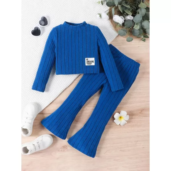 Floerns Girl's Round Neck Long Sleeve Tee Shirt Flare Leg Pants Set 2 Piece Outfit