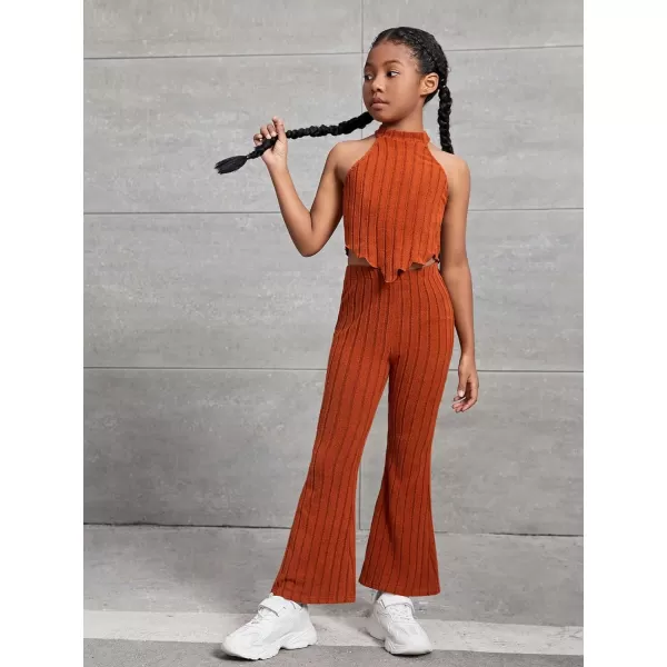 Floerns Girl's Sleeveless Halter Top and Flare Leg Pants Set 2 Piece Outfit