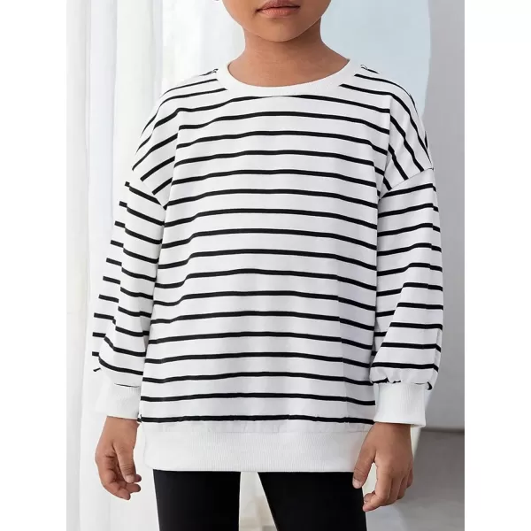 Floerns Girl's Striped Print Long Sleeve Drop Shoulder Sweatshirt Pullover