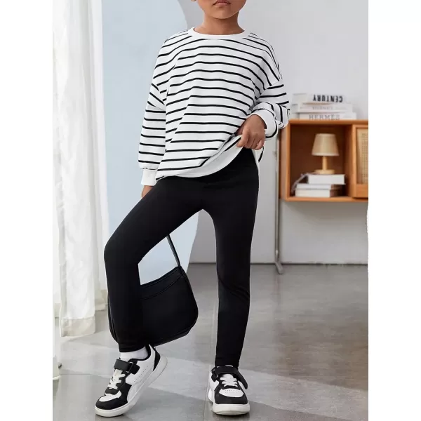 Floerns Girl's Striped Print Long Sleeve Drop Shoulder Sweatshirt Pullover