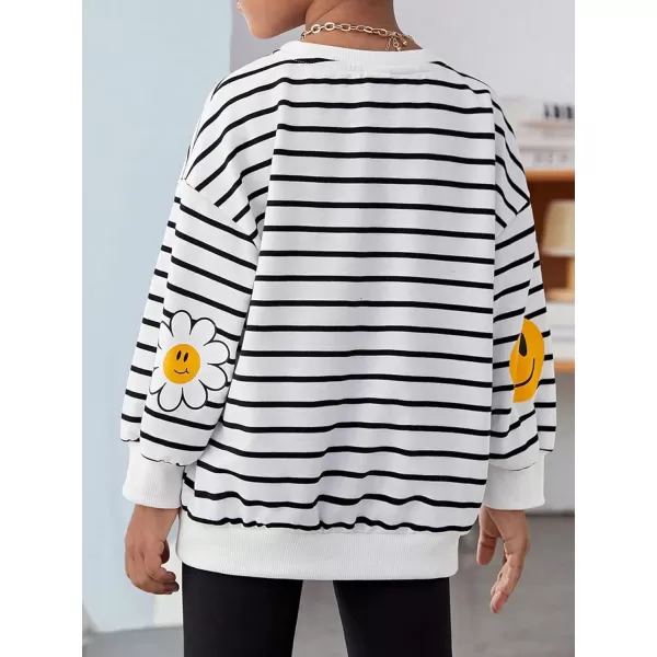 Floerns Girl's Striped Print Long Sleeve Drop Shoulder Sweatshirt Pullover