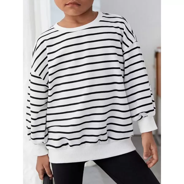 Floerns Girl's Striped Print Long Sleeve Drop Shoulder Sweatshirt Pullover
