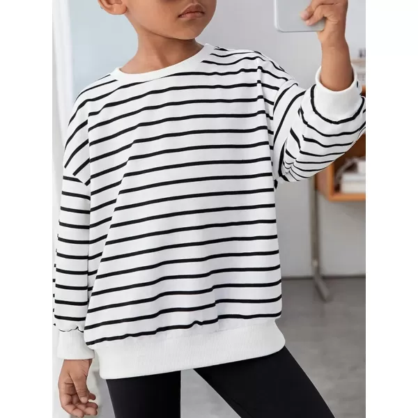 Floerns Girl's Striped Print Long Sleeve Drop Shoulder Sweatshirt Pullover