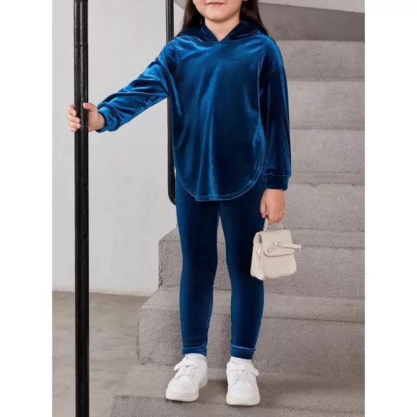 Floerns Girl's Velvet Long Sleeve Hoodie Sweatshirt Leggings Set 2 Piece Outfit