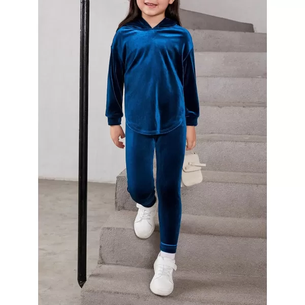 Floerns Girl's Velvet Long Sleeve Hoodie Sweatshirt Leggings Set 2 Piece Outfit