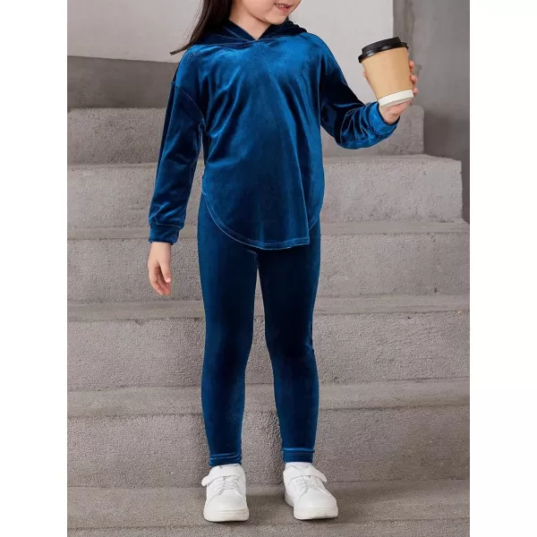 Floerns Girl's Velvet Long Sleeve Hoodie Sweatshirt Leggings Set 2 Piece Outfit