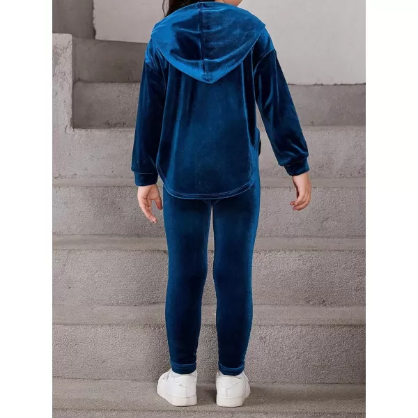 Floerns Girl's Velvet Long Sleeve Hoodie Sweatshirt Leggings Set 2 Piece Outfit