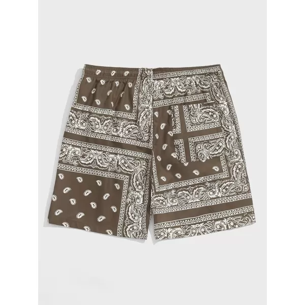 Floerns Men's Boho Tribal Print Drawstring Waist Summer Shorts with Pocket