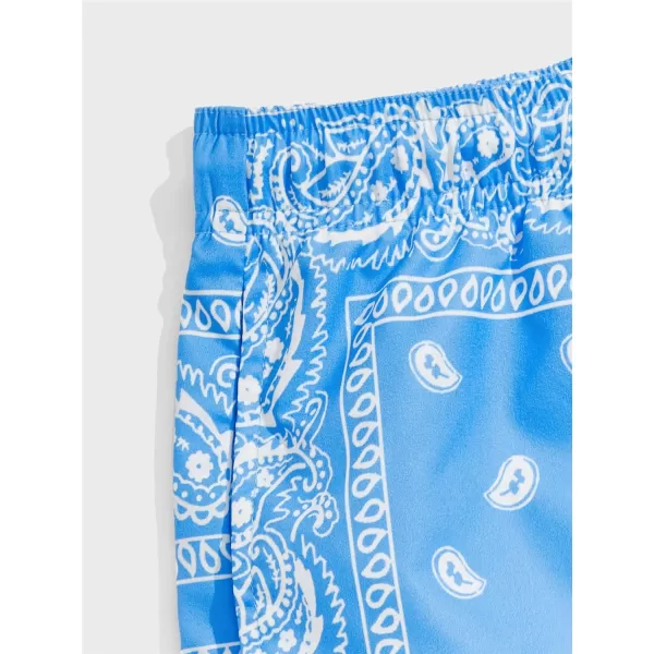 Floerns Men's Boho Tribal Print Drawstring Waist Summer Shorts with Pocket