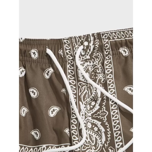 Floerns Men's Boho Tribal Print Drawstring Waist Summer Shorts with Pocket
