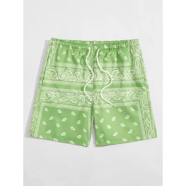 Floerns Men's Boho Tribal Print Drawstring Waist Summer Shorts with Pocket