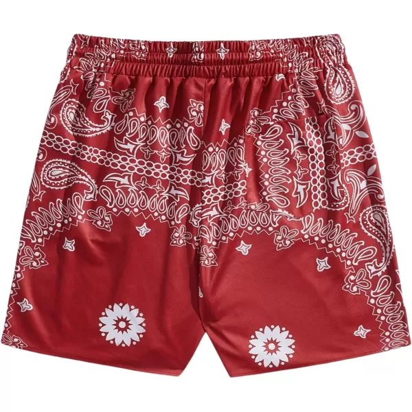 Floerns Men's Boho Tribal Print Drawstring Waist Summer Shorts with Pocket