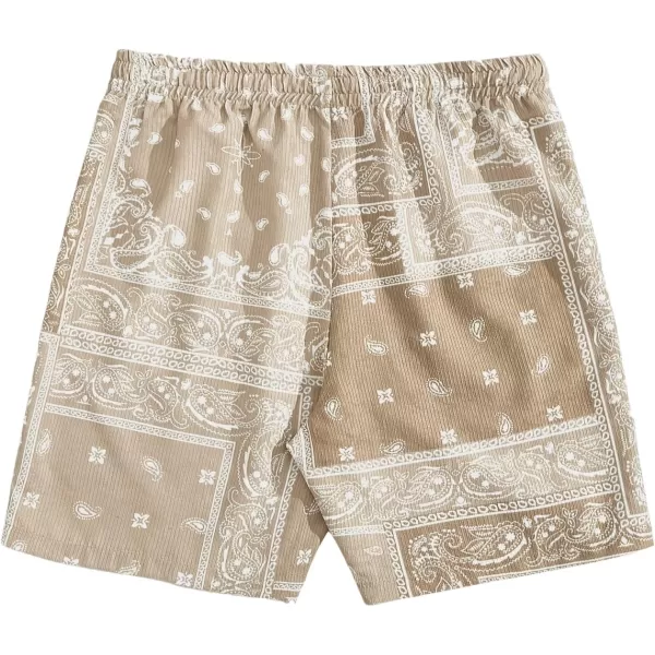 Floerns Men's Boho Tribal Print Drawstring Waist Summer Shorts with Pocket