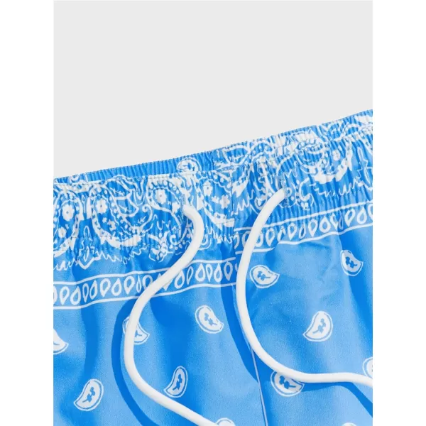 Floerns Men's Boho Tribal Print Drawstring Waist Summer Shorts with Pocket