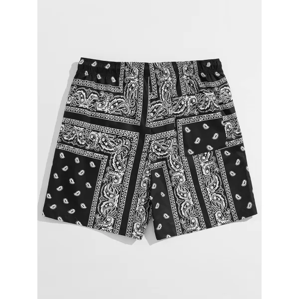Floerns Men's Boho Tribal Print Drawstring Waist Summer Shorts with Pocket