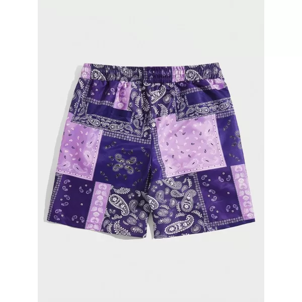 Floerns Men's Boho Tribal Print Drawstring Waist Summer Shorts with Pocket