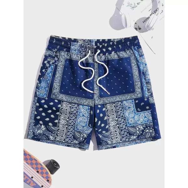 Floerns Men's Boho Tribal Print Drawstring Waist Summer Shorts with Pocket