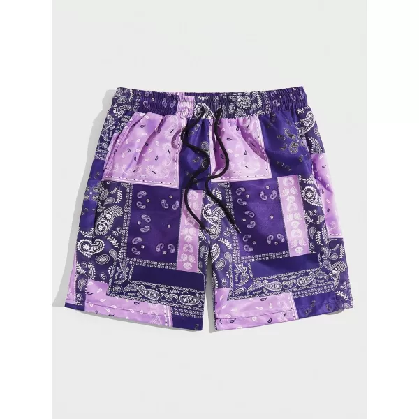 Floerns Men's Boho Tribal Print Drawstring Waist Summer Shorts with Pocket