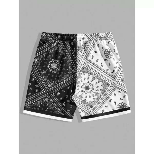 Floerns Men's Boho Tribal Print Drawstring Waist Summer Shorts with Pocket