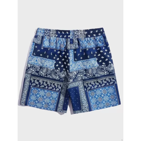 Floerns Men's Boho Tribal Print Drawstring Waist Summer Shorts with Pocket