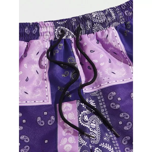 Floerns Men's Boho Tribal Print Drawstring Waist Summer Shorts with Pocket