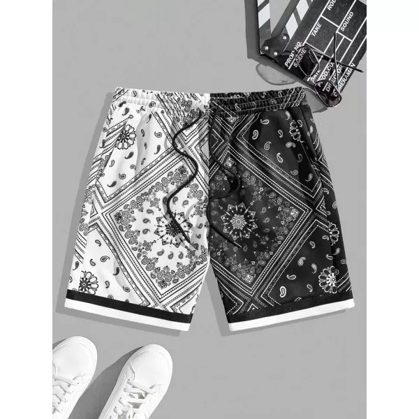 Floerns Men's Boho Tribal Print Drawstring Waist Summer Shorts with Pocket