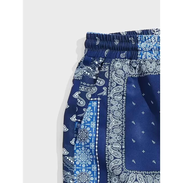 Floerns Men's Boho Tribal Print Drawstring Waist Summer Shorts with Pocket