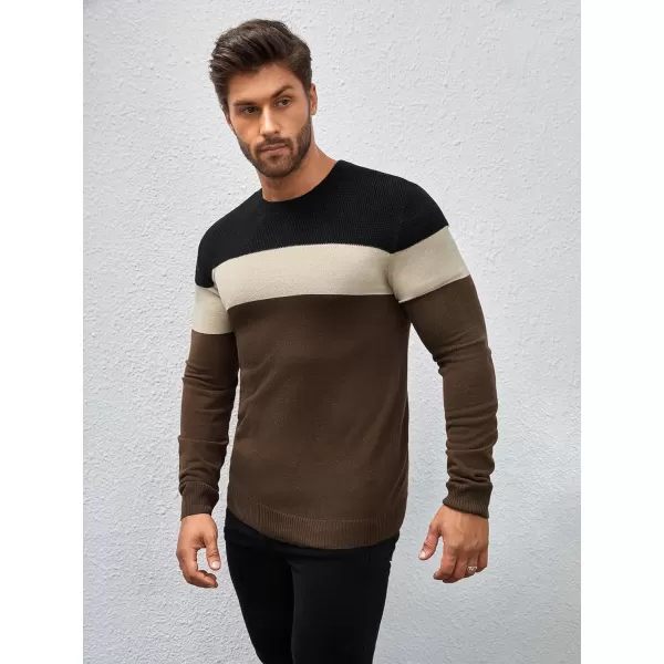 Floerns Men's Casual Colorblock Round Neck Long Sleeve Shirt Thermal Pullover Sweatshirt