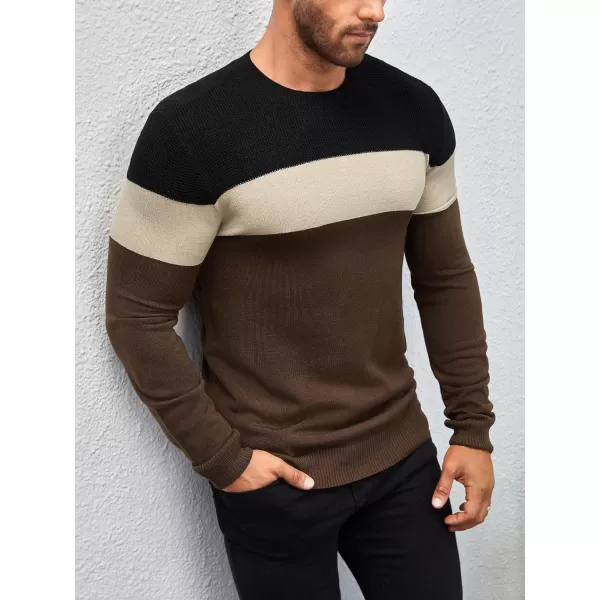 Floerns Men's Casual Colorblock Round Neck Long Sleeve Shirt Thermal Pullover Sweatshirt